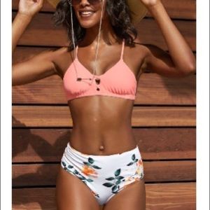 Peach and Floral Strappy Cupshe Bikini
